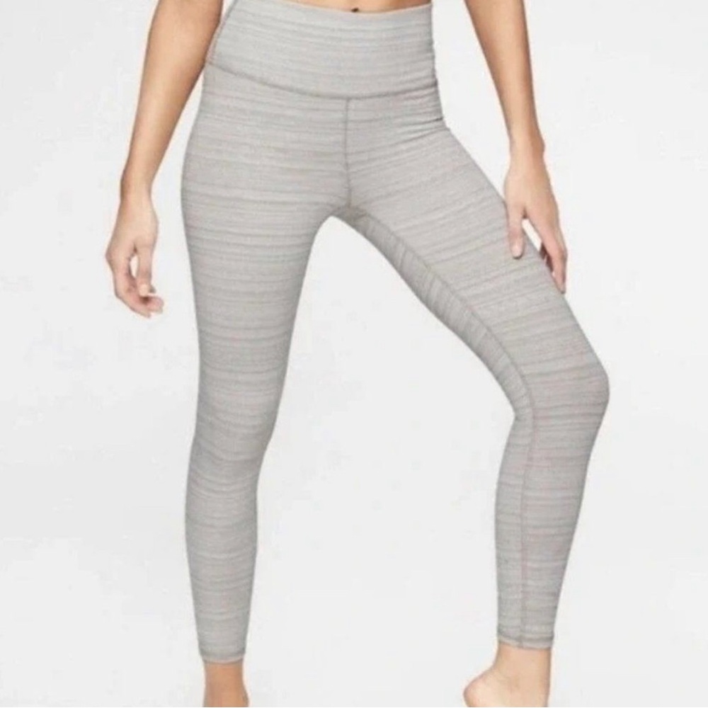 ATHLETA High-Rise Jacquard Chaturanga Leggings Tan/White S EUC
